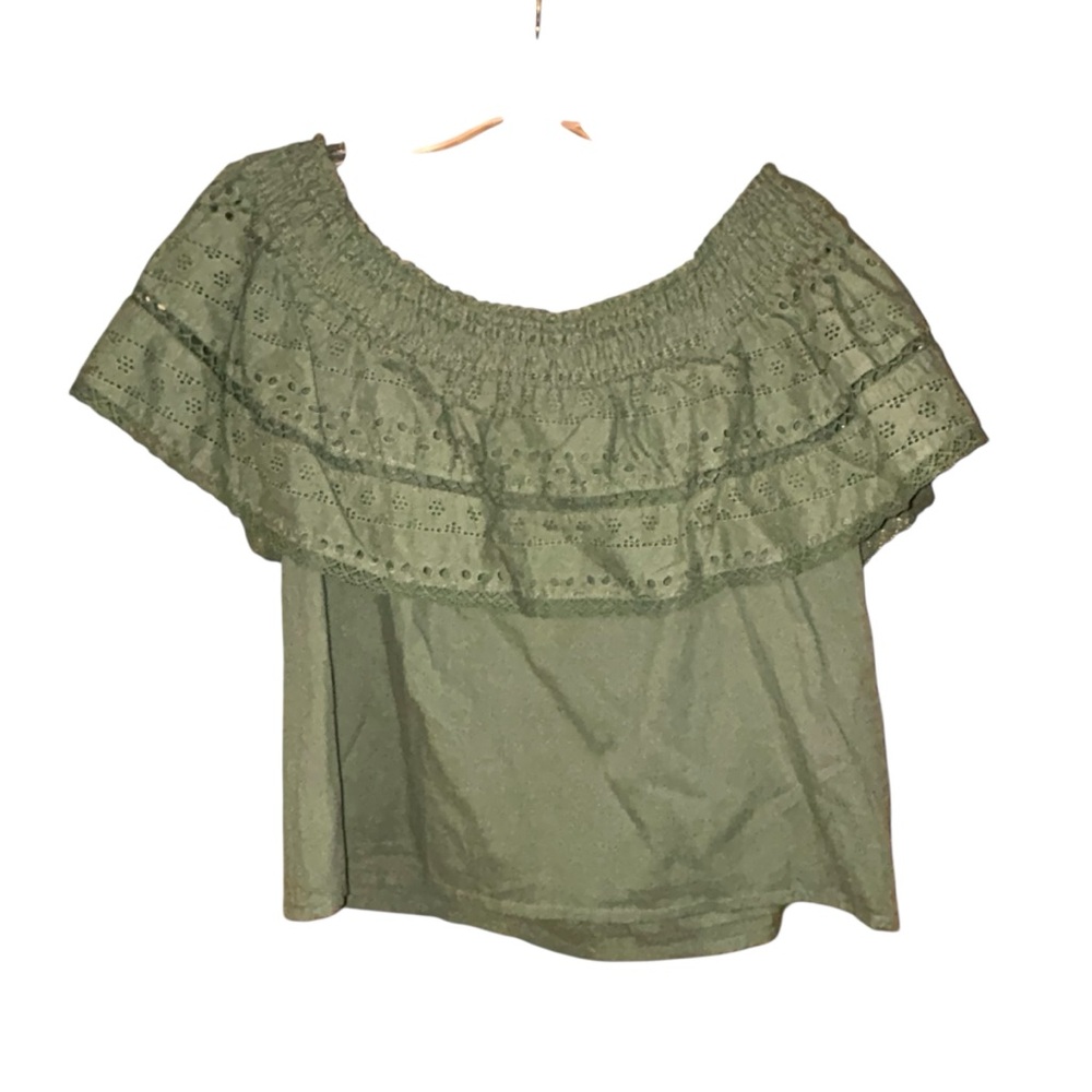 Sofia Jeans Sofia Vergara Eyelet Off Shoulder Top Green Womens Large Cotton Boho - Picture 2 of 11